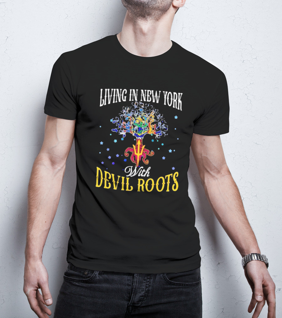 Living In New York With Devil Roots Tree And Stars T-Shirt