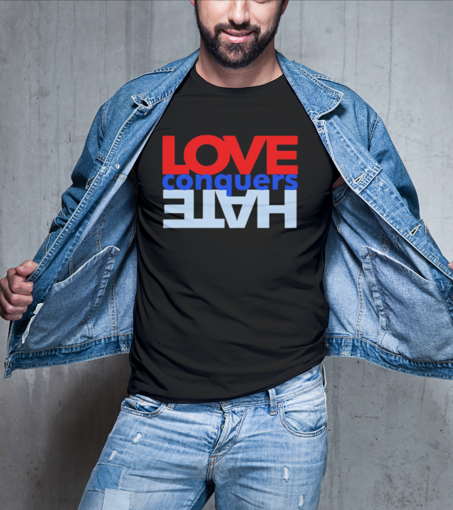 LOVE Conquers HATE Text Reversal T-Shirt