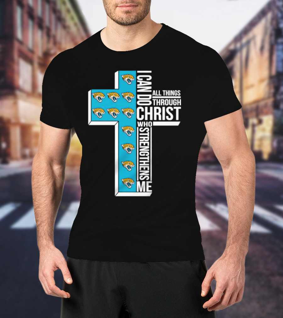 Jacksonville Jaguars Faithful Strength In Christ Cross With Team T-Shirt