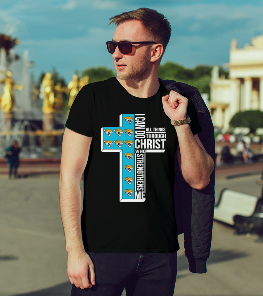 Jacksonville Jaguars Faithful Strength In Christ Cross With Team T-Shirt