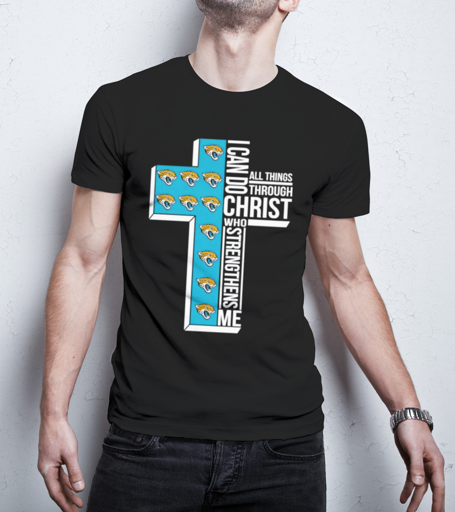 Jacksonville Jaguars Faithful Strength In Christ Cross With Team T-Shirt