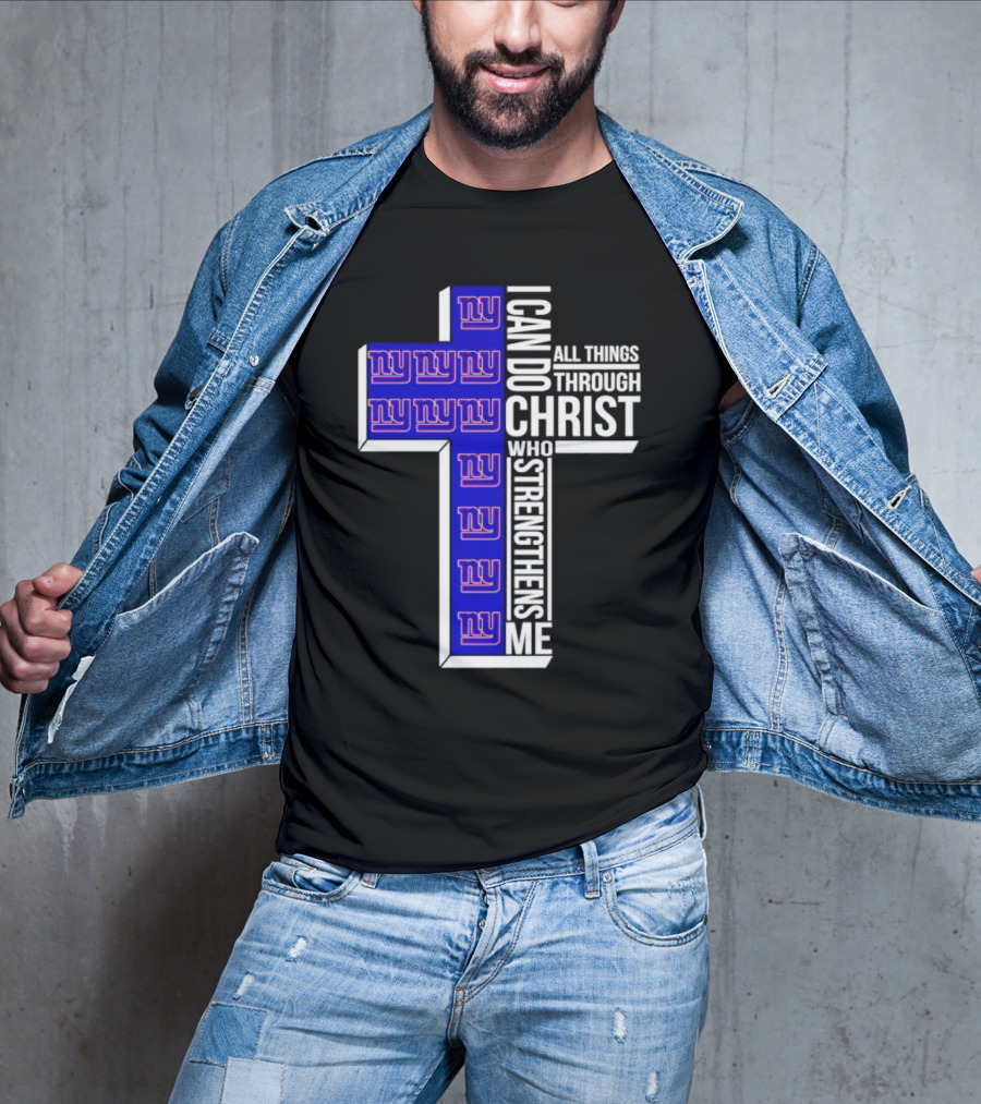 New York Giants I Can Do All Things Through Christ Who Strengthens Me Cross T-Shirt