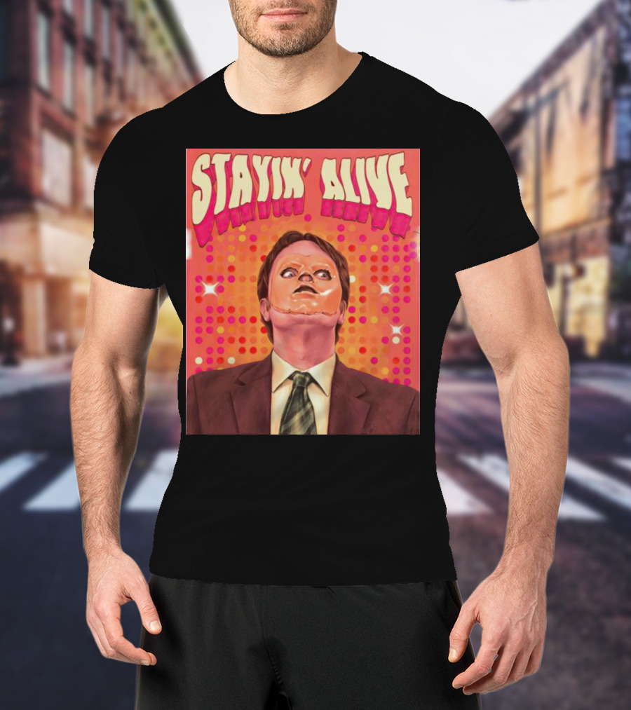 Stayin' Alive Dwight Schrute Retro Disco T-Shirt