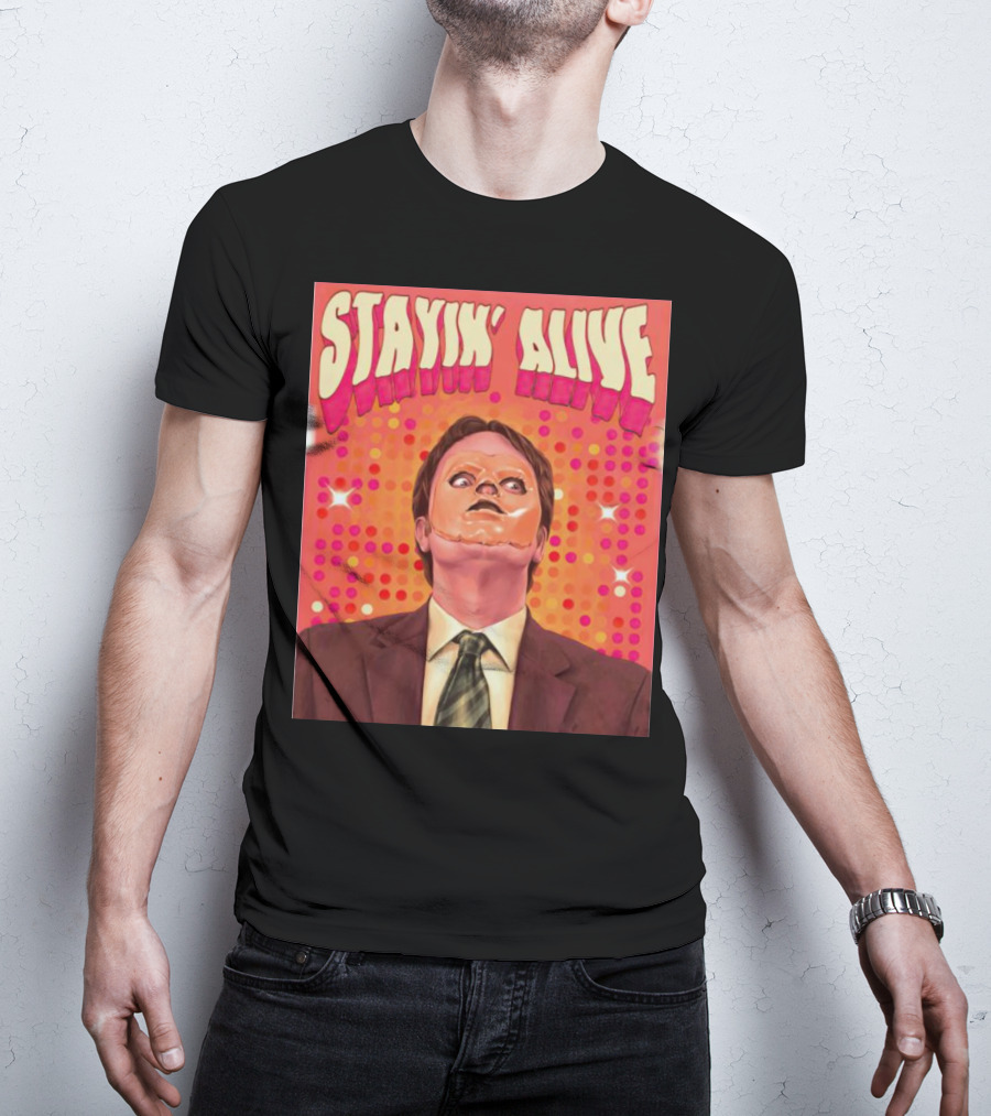 Stayin' Alive Dwight Schrute Retro Disco T-Shirt