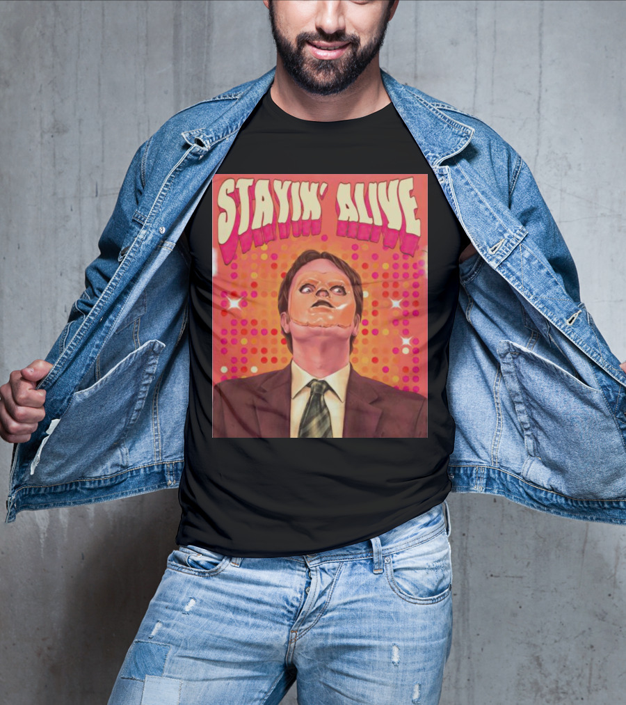 Stayin' Alive Dwight Schrute Retro Disco T-Shirt