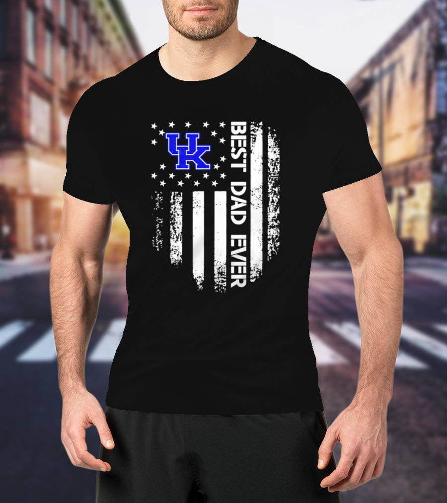 Kentucky Wildcats Best Dad Ever Vertical Stars Stripes T-Shirt