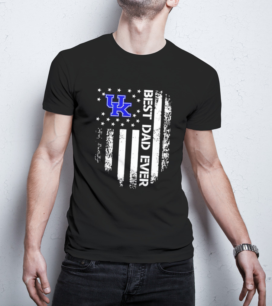 Kentucky Wildcats Best Dad Ever Vertical Stars Stripes T-Shirt