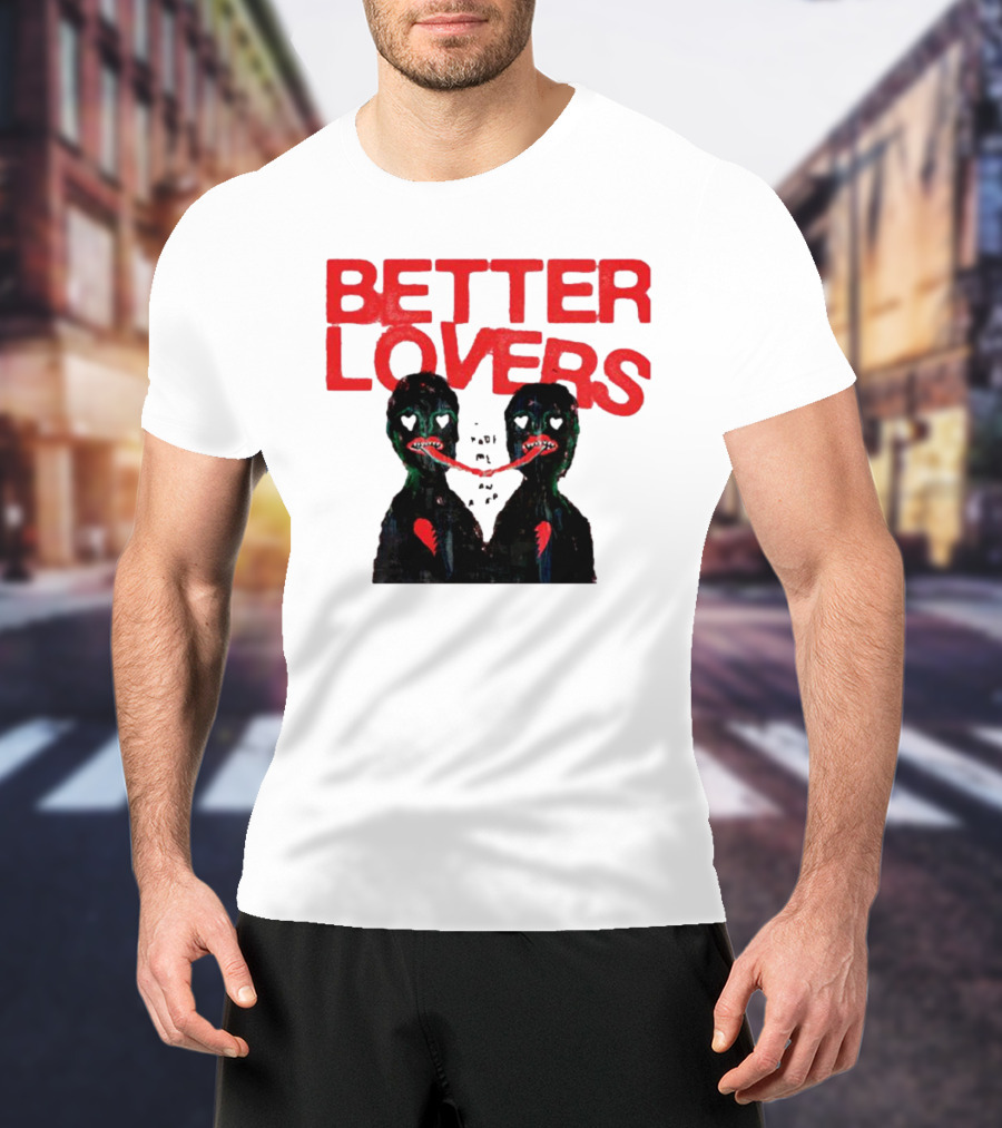 Better Lovers Distorted Figures With Textured Red Letters T-Shirt