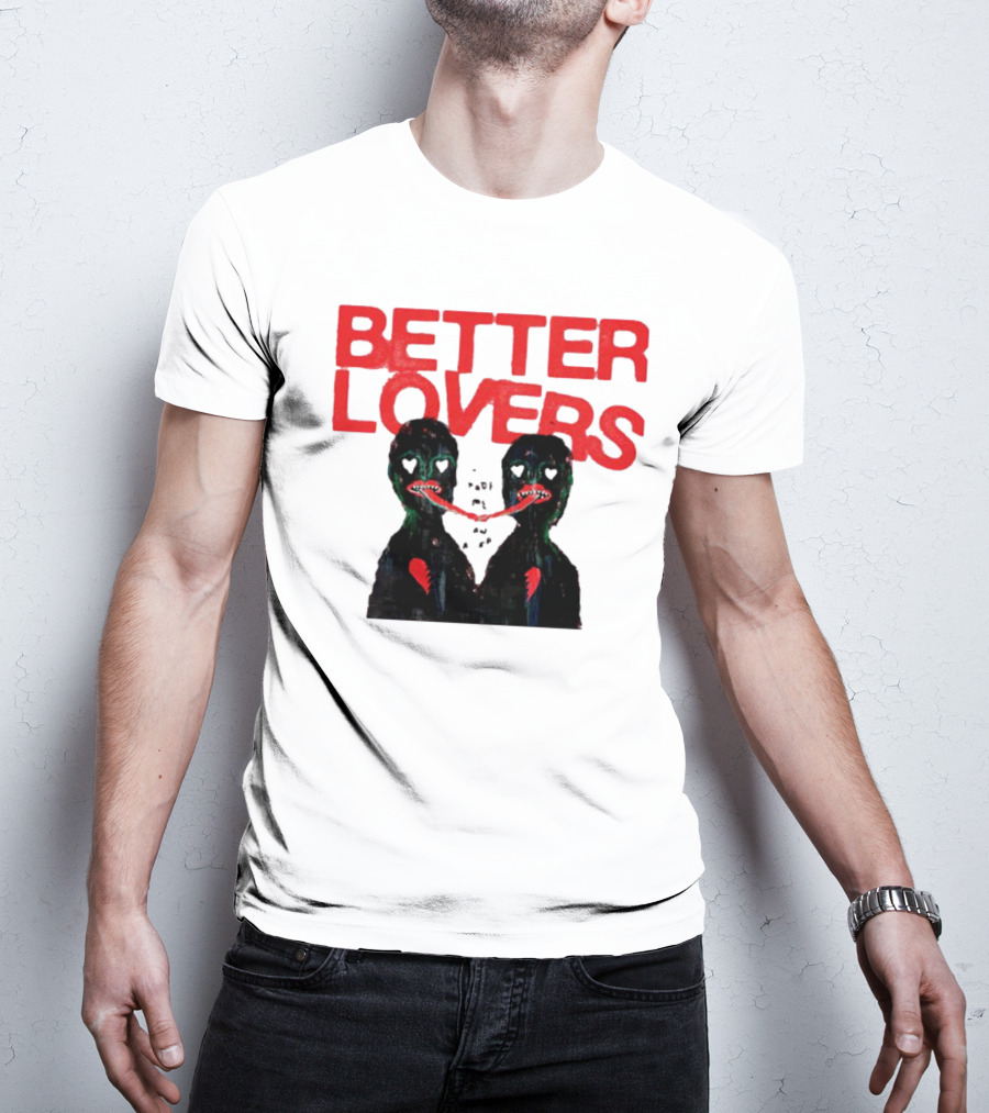 Better Lovers Distorted Figures With Textured Red Letters T-Shirt
