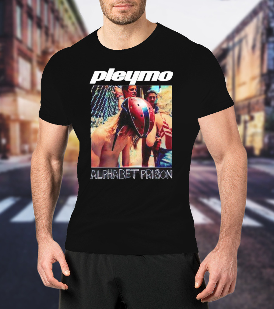 Pleymo Alphabet Prison Helmeted Figure By Fence T-Shirt