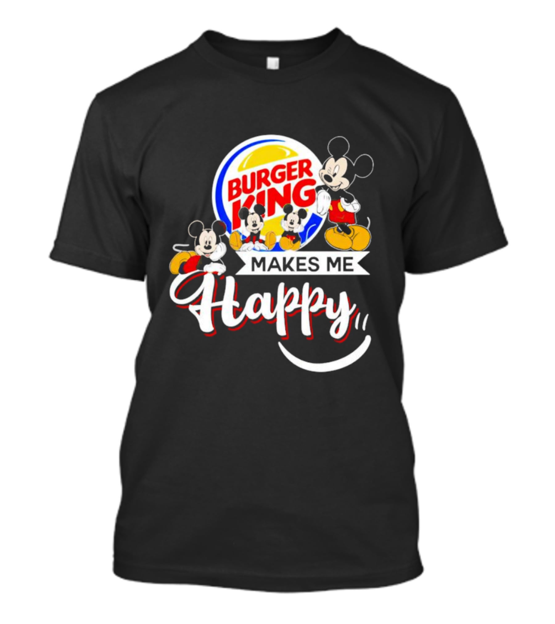 Burger King Makes Me Happy Mickey With Iconic Mouse Characters T-Shirt