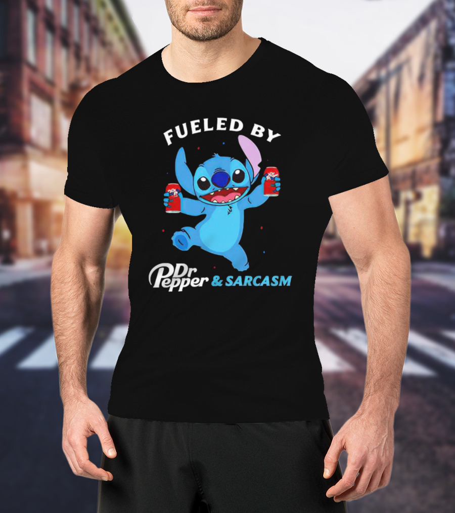 Fueled By Dr Pepper And Sarcasm Stitch Holding Cans T-Shirt