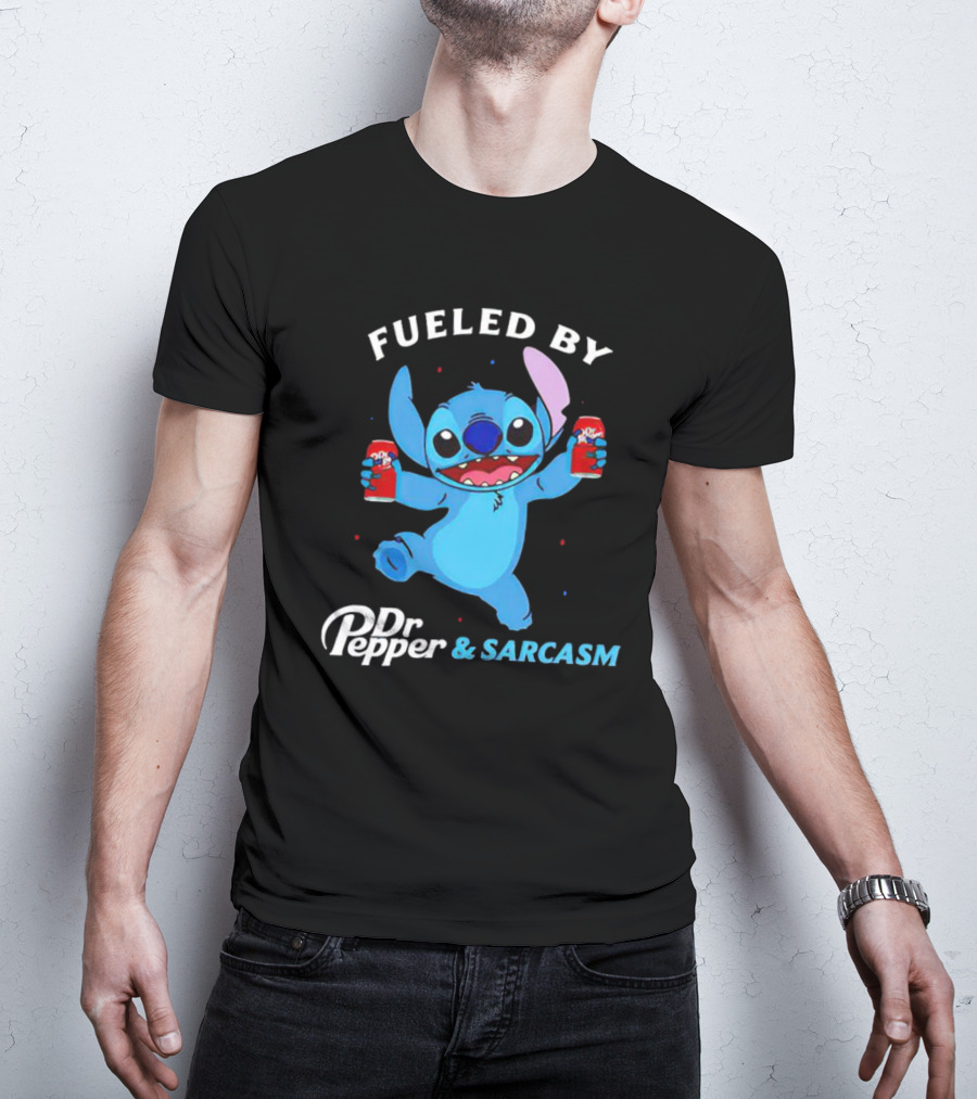 Fueled By Dr Pepper And Sarcasm Stitch Holding Cans T-Shirt