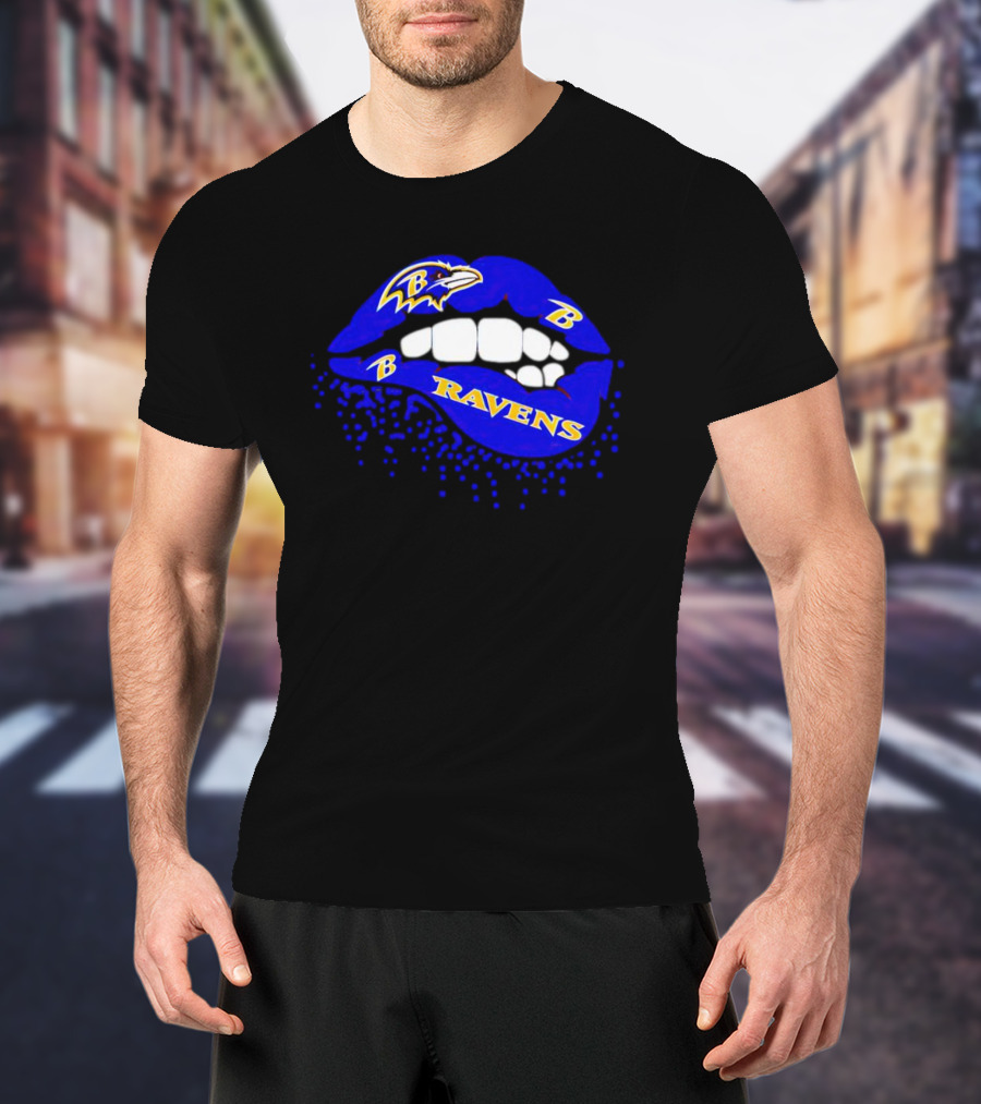 Baltimore Ravens B Lip Logo Blue And White Fan T-Shirt
