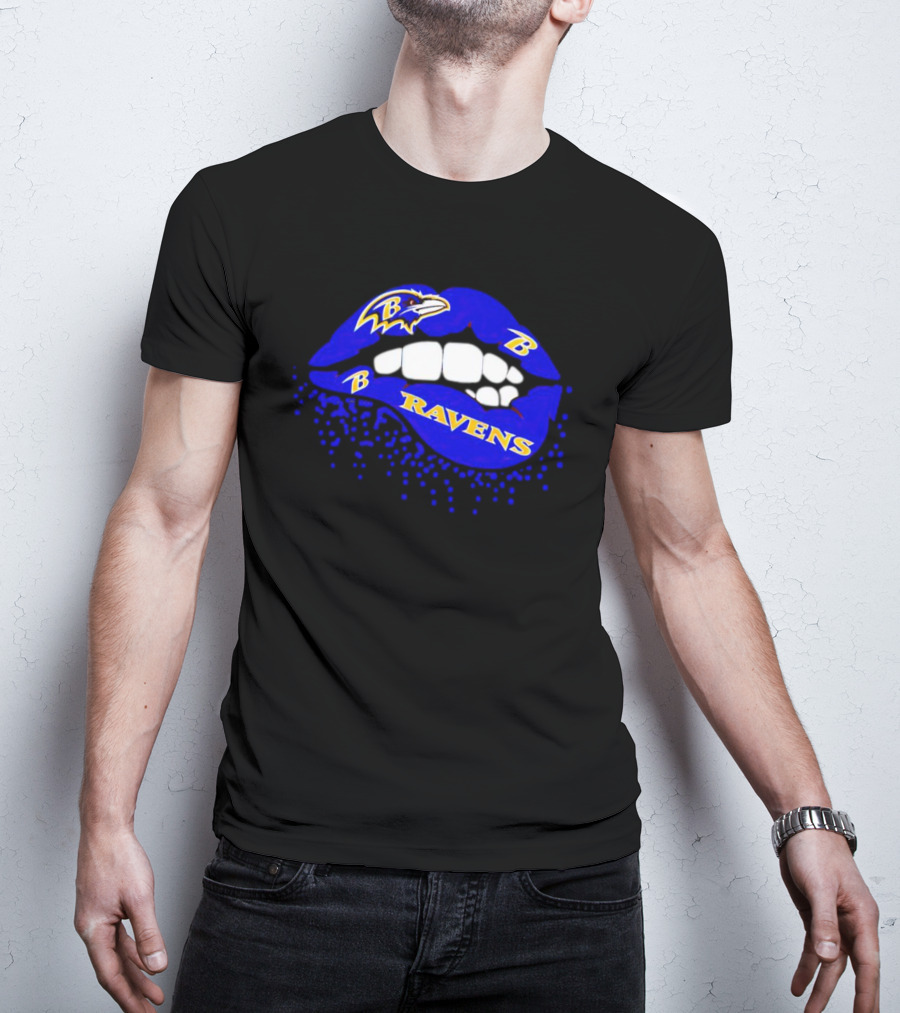 Baltimore Ravens B Lip Logo Blue And White Fan T-Shirt