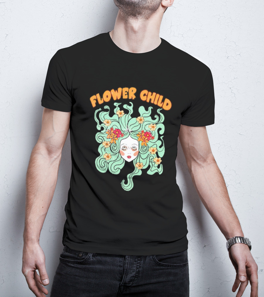 Flower Child Feminist Groovy Floral Goddess Hair T-Shirt