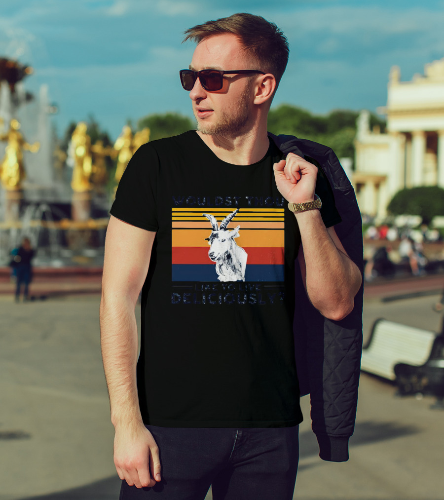 Wouldst Thou Like To Live Deliciously Goat Vintage Style Stripes T-Shirt