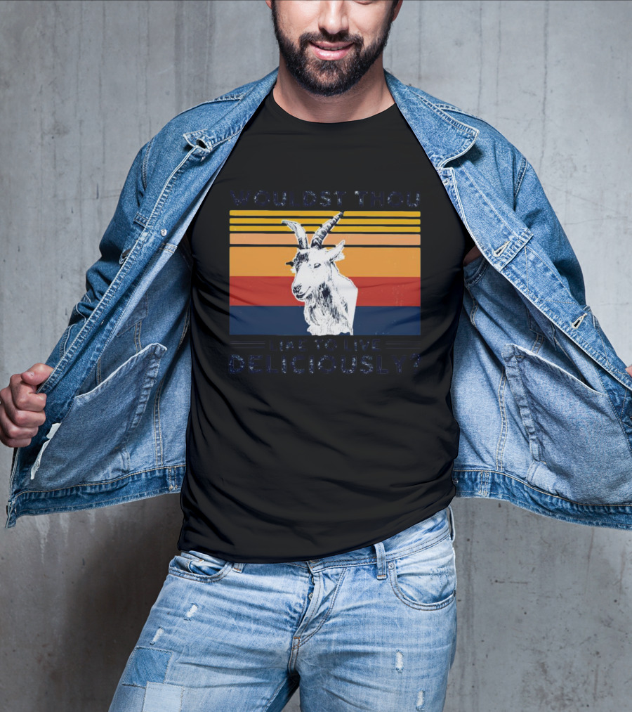 Wouldst Thou Like To Live Deliciously Goat Vintage Style Stripes T-Shirt