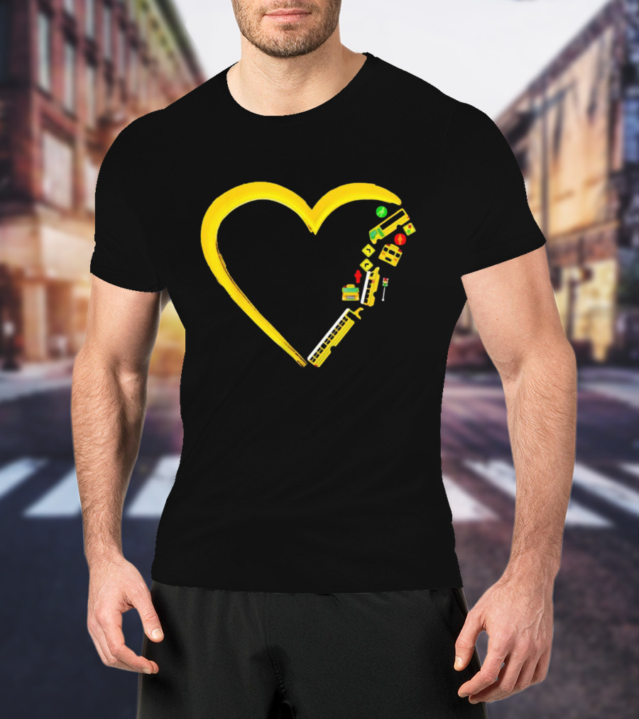 School Bus Driver Heart Traffic Sign And School Crossing T-Shirt