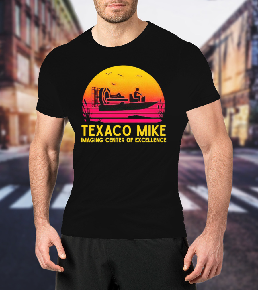 Texaco Mike Imaging Center Of Excellence Airboat Sunset Scene T-Shirt