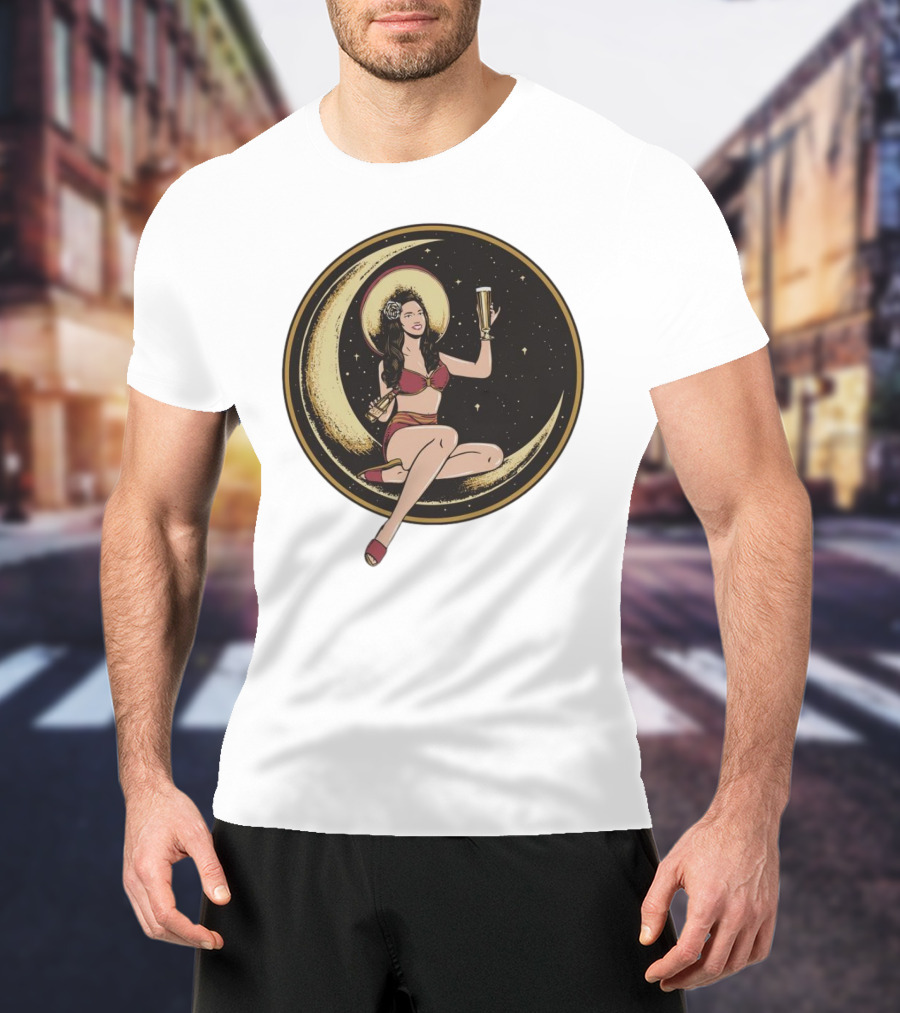 Moon Lady With Beer In Red Bikini Sitting On Crescent T-Shirt