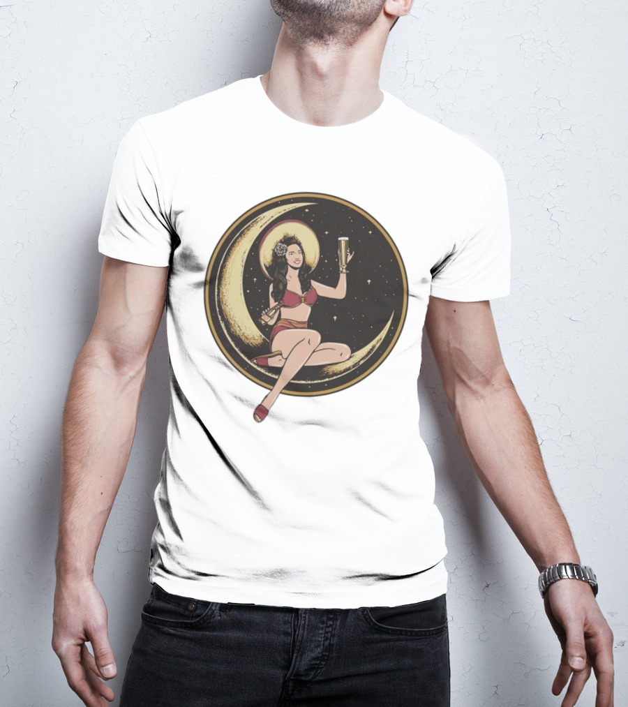 Moon Lady With Beer In Red Bikini Sitting On Crescent T-Shirt