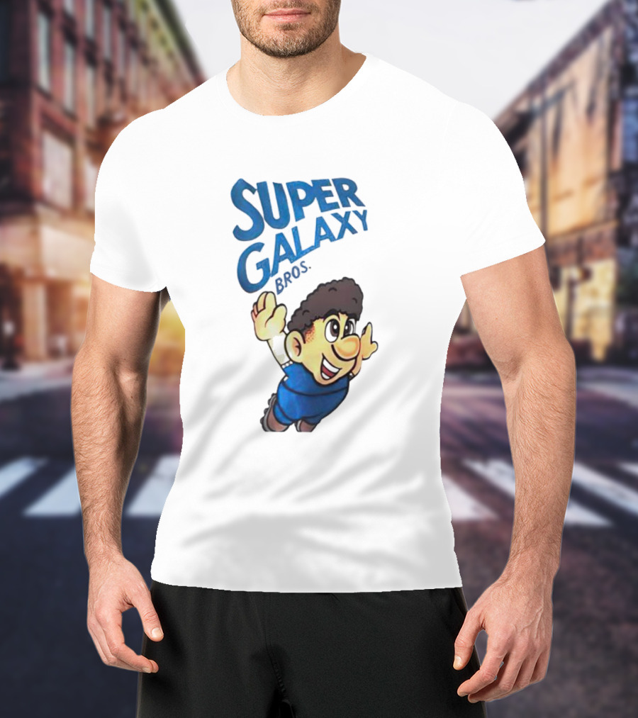 Super Galaxy Bros Flying Character In Blue T-Shirt