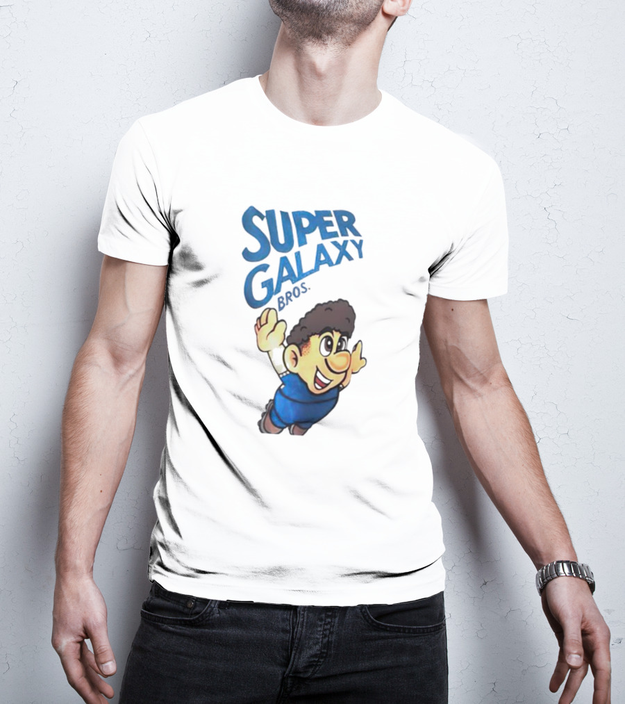 Super Galaxy Bros Flying Character In Blue T-Shirt