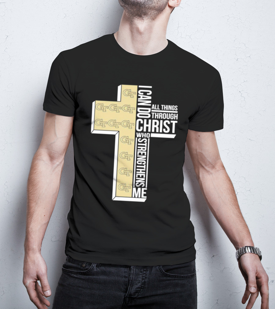 Georgia Tech Yellow Jackets GT Cross I Can Do All Things Through Christ Who Strengthens Me T-Shirt
