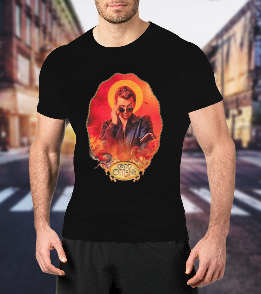 Good Omens Crowley With Flames And Serpent Halo T-Shirt