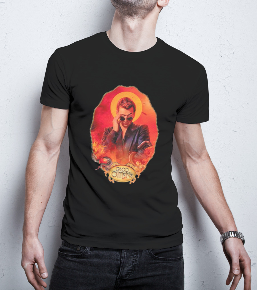 Good Omens Crowley With Flames And Serpent Halo T-Shirt