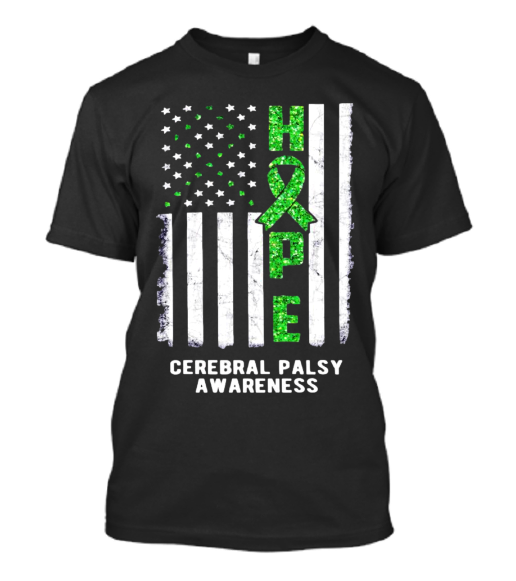 Hope American Flag Green Ribbon Cerebral Palsy Awareness T-Shirt