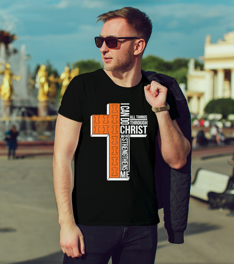 Illinois Fighting Illini I Can Do All Things Through Christ Who Strengthens Me Christian Inspirational Cross T-Shirt