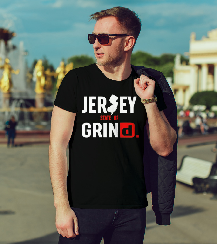 Jersey State Of Grind New Jersey Map Outline Typography T-Shirt