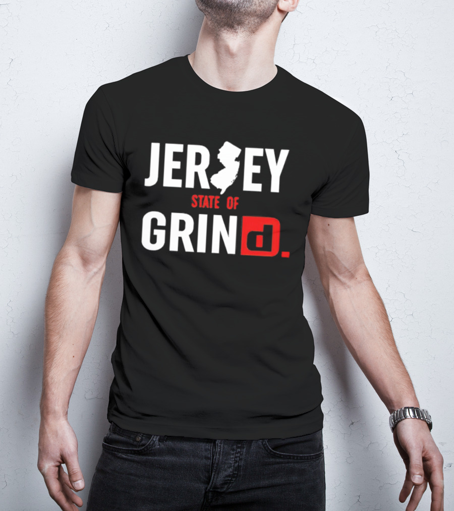 Jersey State Of Grind New Jersey Map Outline Typography T-Shirt