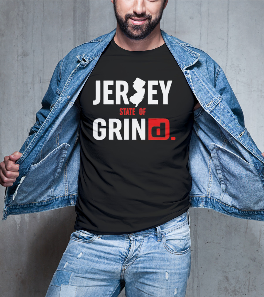 Jersey State Of Grind New Jersey Map Outline Typography T-Shirt