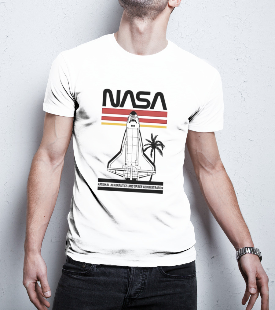 NASA National Aeronautics And Space Administration Shuttle Palm Retro Stripes T-Shirt
