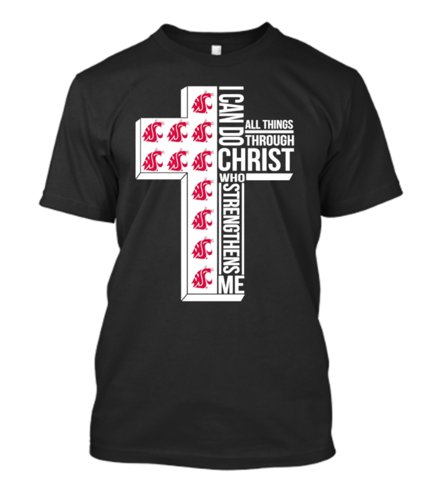 Washington State Cougars Logo I Can Do All Things Through Christ Cross T-Shirt