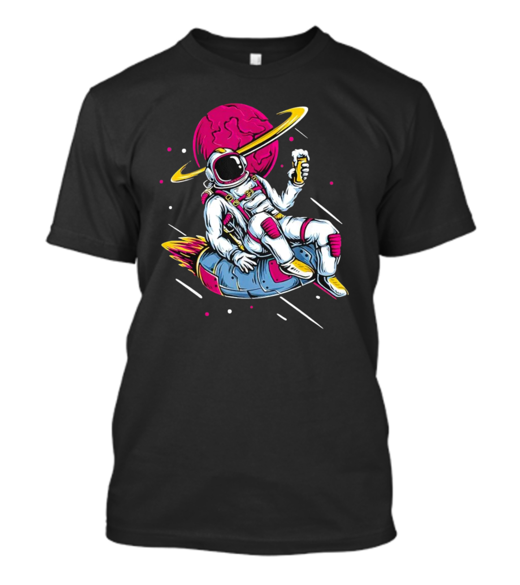 Astronaut Drinking Beer In Space Suit With Planet Background T-Shirt