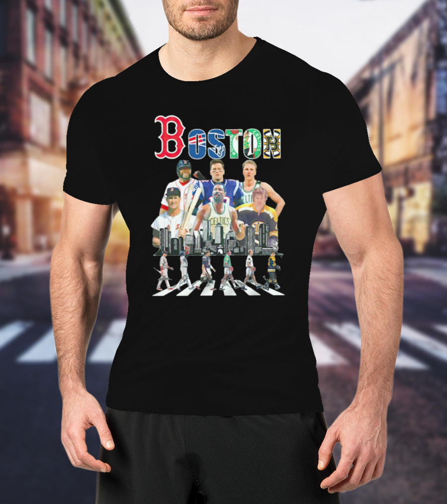 Boston Sports Team Legends Cityscape Players Signatures T-Shirt