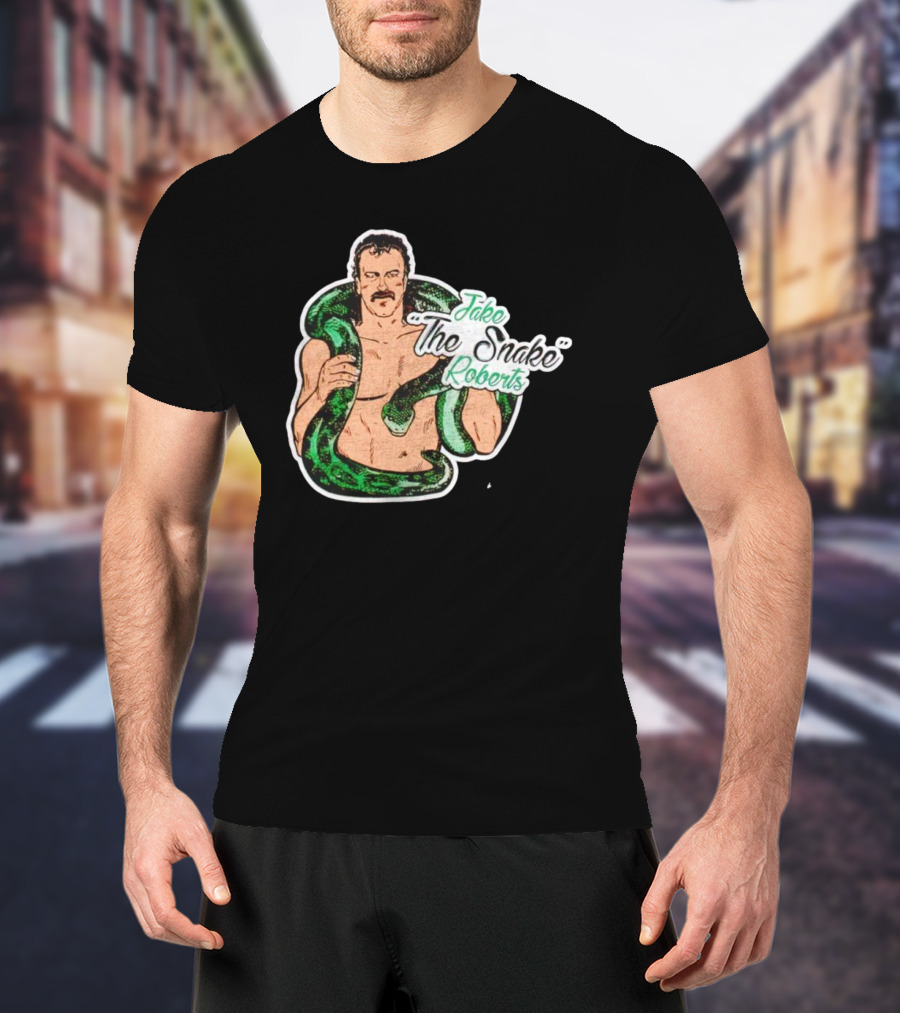 Jake The Snake Roberts Holding Green Serpent T-Shirt