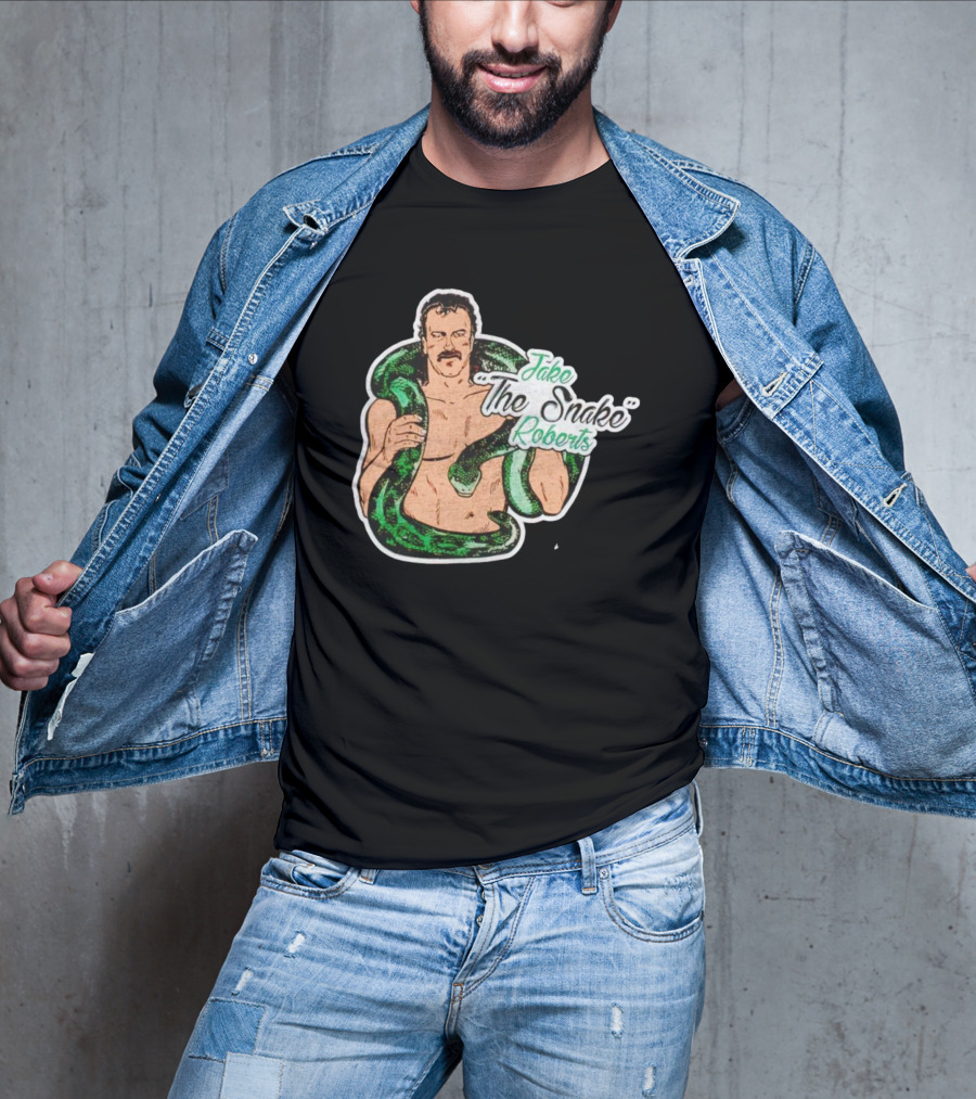 Jake The Snake Roberts Holding Green Serpent T-Shirt