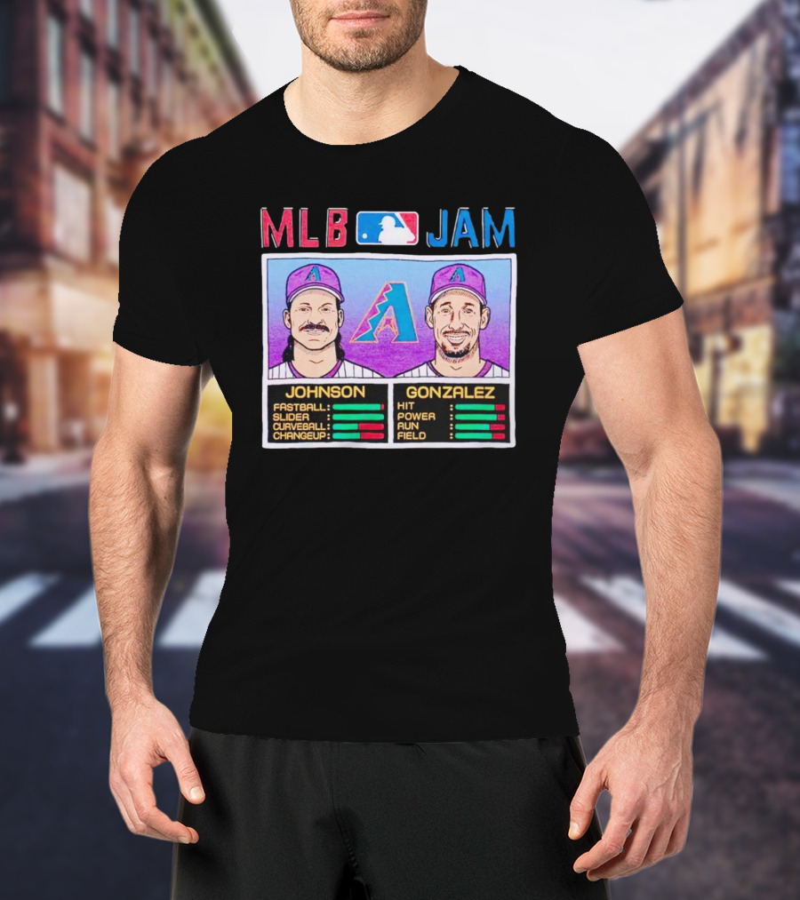 MLB Jam Arizona Diamondbacks Johnson Gonzalez Fastball Slider Curveball Changeup Hit Power Run Field T-Shirt
