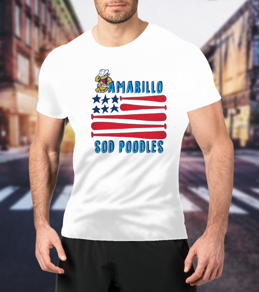 Amarillo Sod Poodles American Flag With Baseball Bats And Stars T-Shirt