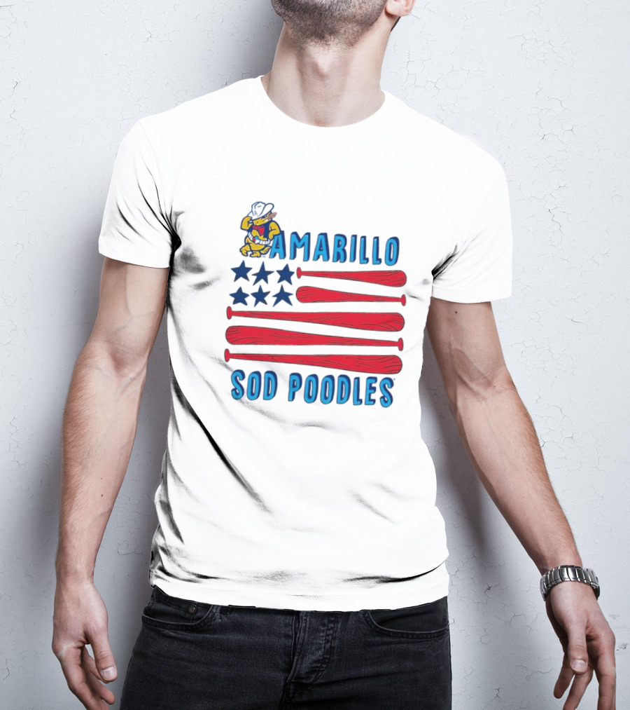 Amarillo Sod Poodles American Flag With Baseball Bats And Stars T-Shirt