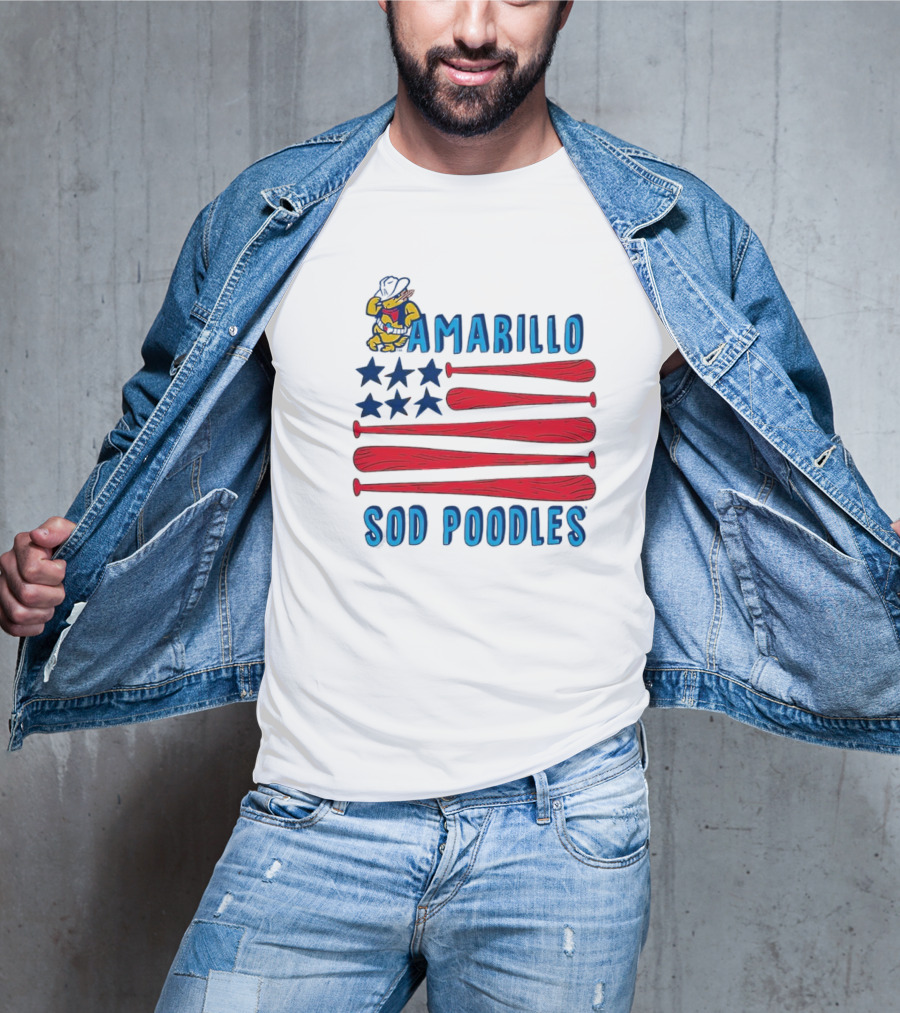 Amarillo Sod Poodles American Flag With Baseball Bats And Stars T-Shirt