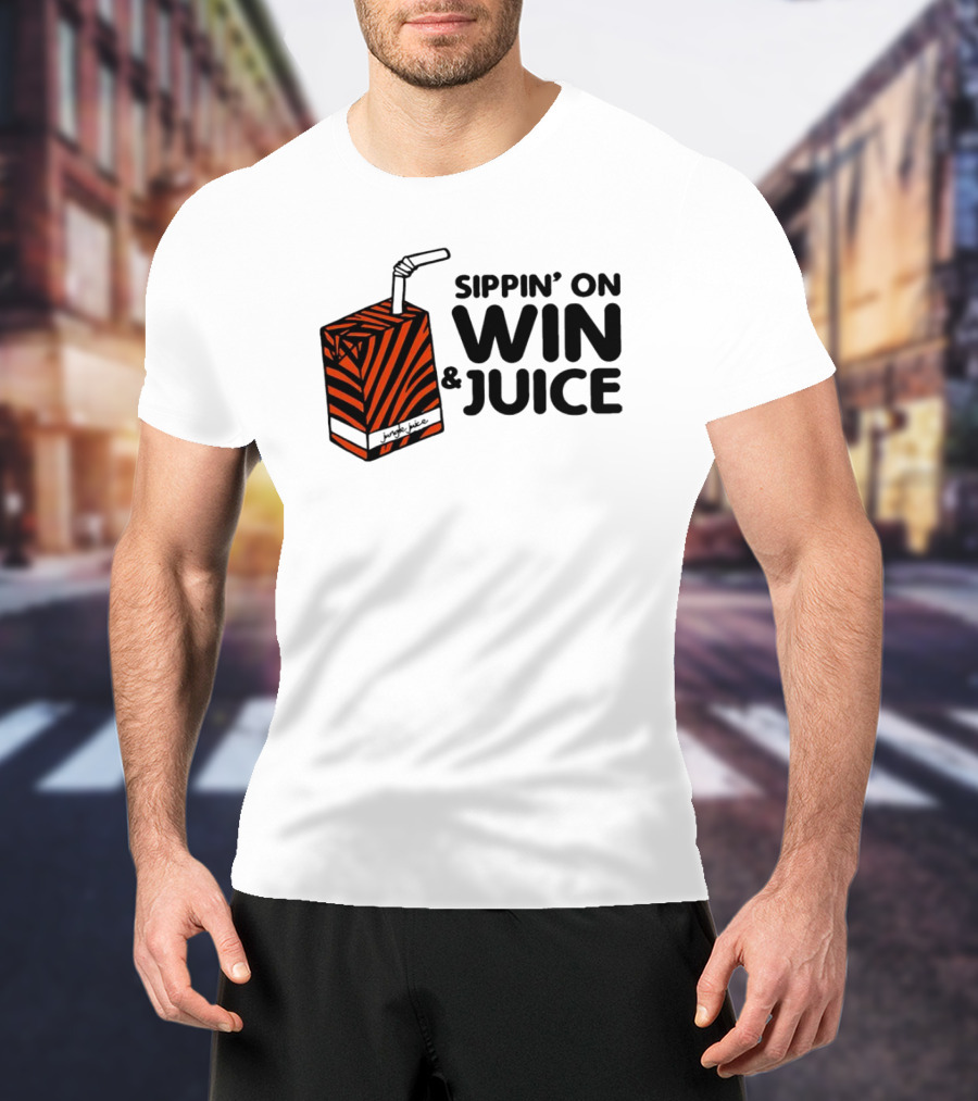 Cincinnati Bengals Sippin’ On Win And Juice With Tiger Stripes Box T-Shirt