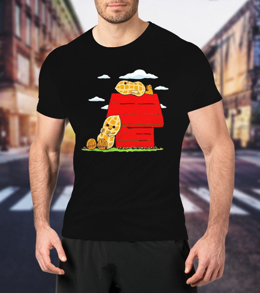 Peanuts Mashup Snoopy Red House Peanut Characters On Doghouse T-Shirt