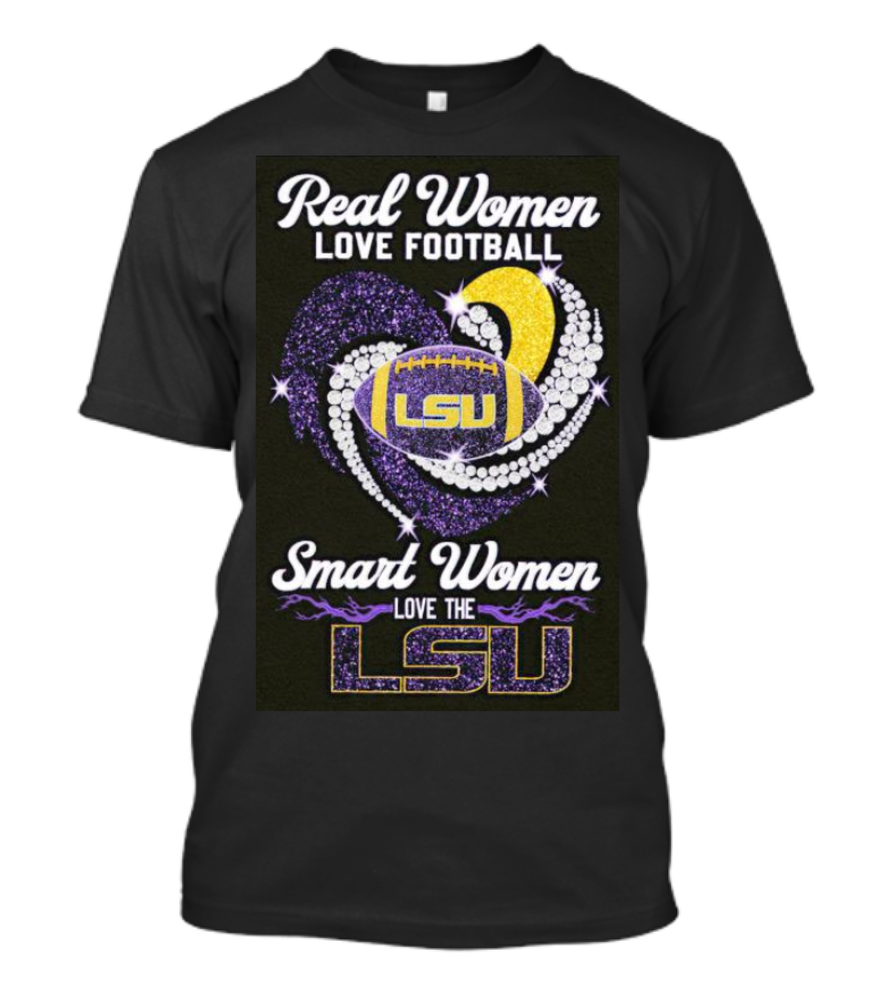 Real Women Love Football Smart Women Love The LSU Tigers Heart Diamond LSU Football Fan T-Shirt