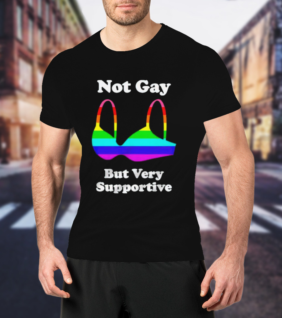 Not Gay But Very Supportive Rainbow Bra T-Shirt